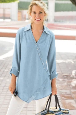 Into The Blues|Vacation Shop-Soft Surroundings Washed TENCEL Tunic Light Wash Denim