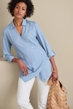 Into The Blues|Vacation Shop-Soft Surroundings Washed TENCEL Tunic Light Wash Denim