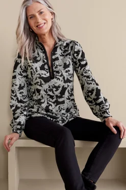 Feminine Flourish|long sleeve-Soft Surroundings Winona Pullover Neutral Scroll