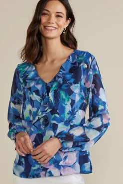 Feminine Flourish|long sleeve-Soft Surroundings Xenia Ruffle Top Purple Floral