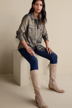 long sleeve|shirts-Soft Surroundings Zafina Shirt Metallic Gold Luster
