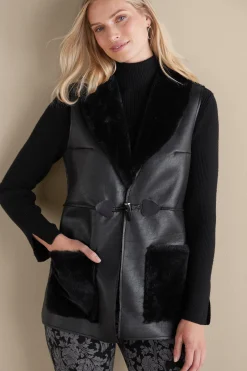 Jackets & Coats|vest-Soft Surroundings Zeva Faux Leather Shearling Vest Black