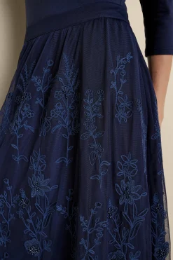 Feminine Flourish|Into The Blues-Soft Surroundings Zuri Embroidered Mesh Skirt Navy